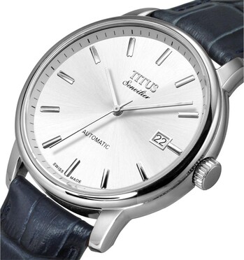 Sonvilier瑞士製三針日期顯示自動機械皮革腕錶 