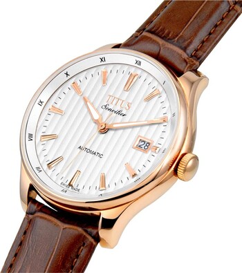 Sonvilier瑞士製三針日期顯示自動機械皮革腕錶 