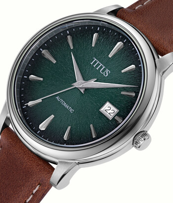 The Dawn三針日期顯示自動機械皮革腕錶 