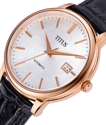 The Dawn 3 Hands Date Mechanical Leather Watch 