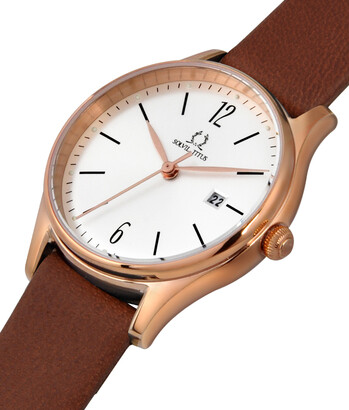 Classicist三針日期顯示石英皮革腕錶 